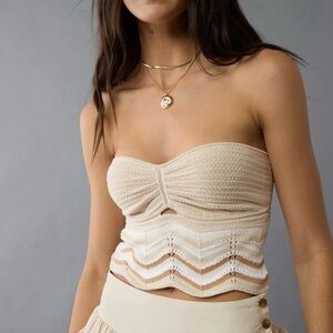 American Eagle Outfitters Cream Strapless Knit Crop Top